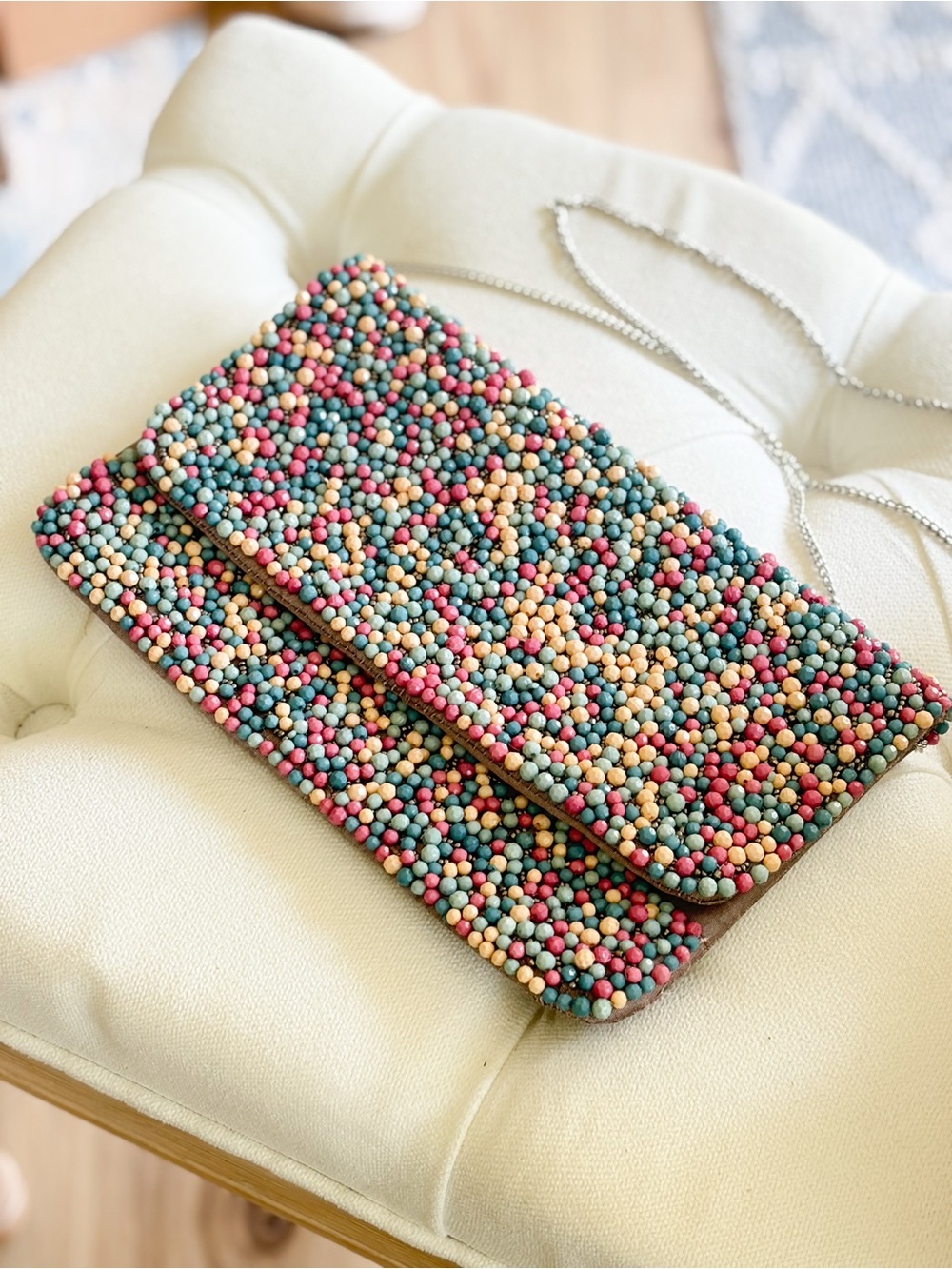 Capelli of New York Multicolor Beaded Fold-Over Clutch